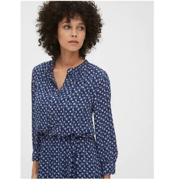 Gap Drapey Blue Floral Shirt Mini Dress SZ XS - Picture 12 of 12
